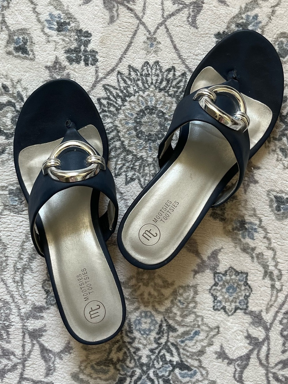 Mootsies Tootsies Women's Navy Slide Sandals with Silver Accent